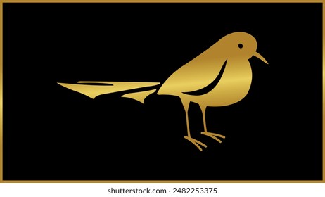 Abstract gold elegant bird vector illustration, Isolated on a black background.