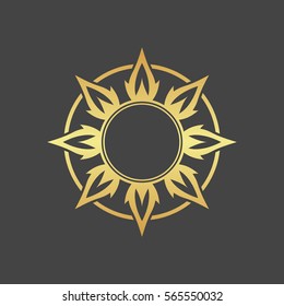 Abstract gold element for design, gold star, flower, decoration, frame.
