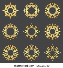 Abstract gold element for design, gold star, flower, decoration, frame.