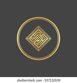 Abstract gold element. Maze emblem. Labyrinth.