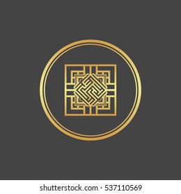 Abstract gold element. Maze emblem. Labyrinth.