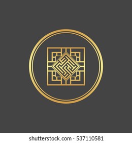 Abstract gold element. Maze emblem. Labyrinth.
