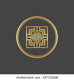 Abstract gold element. Maze emblem. Labyrinth.