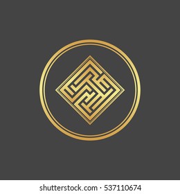 Abstract gold element. Maze emblem. Labyrinth.