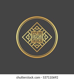 Abstract gold element. Maze emblem. Labyrinth.