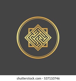 Abstract gold element. Maze emblem. Labyrinth.