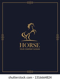 abstract gold emblem of horse on dark background