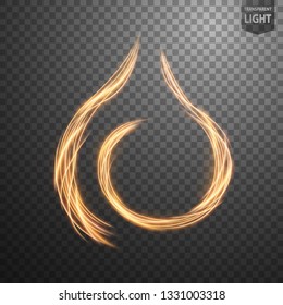 Abstract gold fire line of light with a transparent background, isolated and easy to edit