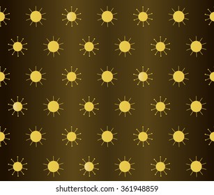 Abstract gold fireworks on gradient black background pattern seamless wallpaper. Vector image