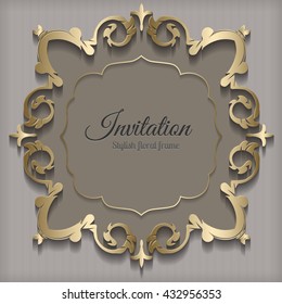 Abstract Gold Floral frame. Vector illustration