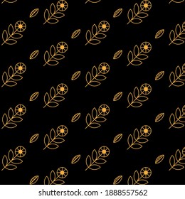 Abstract gold floral pattern. Flower black geometric seamless background.