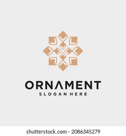 Abstract gold flower ornament logo design golden floral round vector luxurious oriental icon