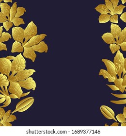Patrón de flores de oro abstracto con flores de Lily. Ilustración vectorial. Elemento para el diseño