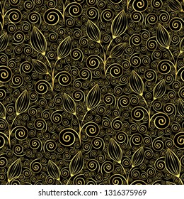 Abstract gold flowers seamless pattern 