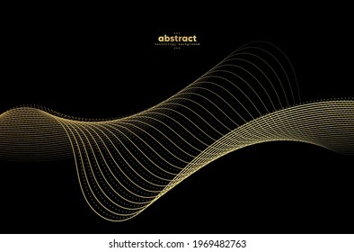 Abstract gold flowing line digital technology, smooth particle wave, big data techno design concept background wallpaper, vector eps
