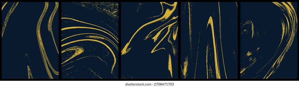 Abstractas conjunto de textura de mármol fluido de oro. Fondos de Vector de remolino líquido de lujo para Fondos de pantalla, Anuncios, carteles, tarjetas, invitaciones, diseño de Sitio web.