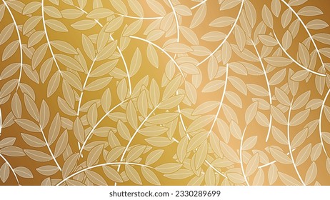 Abstract gold foliage line art vector background. Leaf wallpaper of tropical leaves, leaf branch, plants in hand drawn pattern. Botanical jungle illustrated for banner, prints, decoration, fabric.