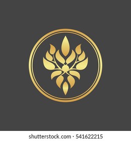 Abstract gold foliate element. Deciduous ornament. 