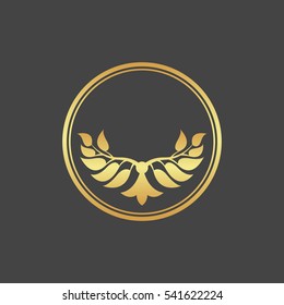 Abstract gold foliate element. Deciduous ornament. 