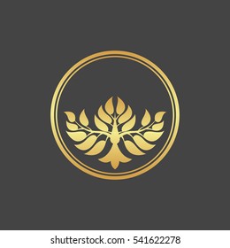 Abstract gold foliate element. Deciduous ornament. 