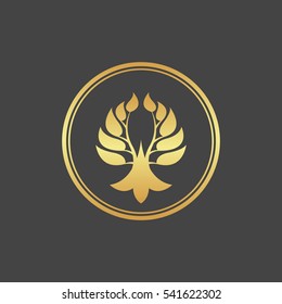 Abstract gold foliate element. Deciduous ornament. 