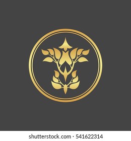 Abstract gold foliate element. Deciduous ornament. 