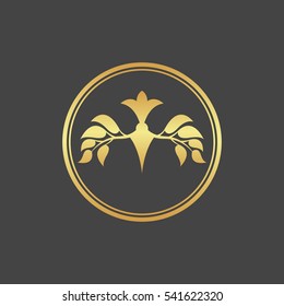 Abstract gold foliate element. Deciduous ornament. 