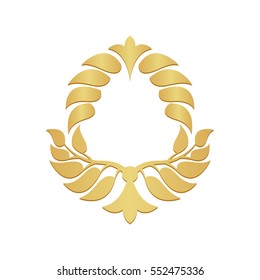 Abstract gold foliate element. Gold laurel wreath.
