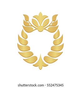 Abstract gold foliate element. Gold laurel wreath.