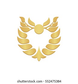 Abstract gold foliate element. Gold laurel wreath.