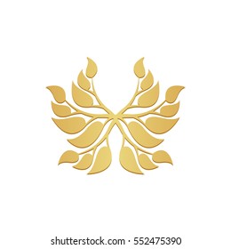 Abstract gold foliate element. Gold laurel wreath.