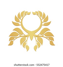 Abstract gold foliate element. Gold laurel wreath.