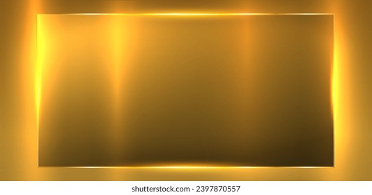 Abstract gold frame background with glowing light effect. Golden plaques. Blank space. 3d golden glossy elegant design. Technology background with polished, alloy, titan, steel, chrome. Vector EPS10.