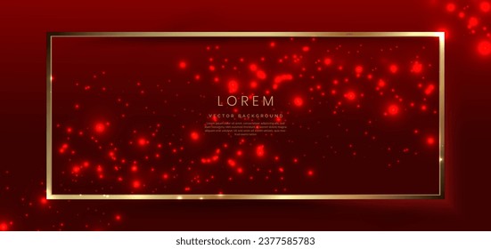 Abstract gold frame with dot lighting effect on red background with copy space for text. Luxury frame design style. Vector illustration