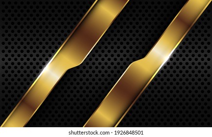 Abstract gold geometric line slash overlap on black metallic circle mesh design modern luxury futuristic background vector illustration.
