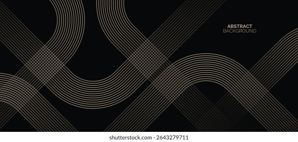 Abstract gold Geometric lines on black background. Geometric stripe line art design. Modern luxury template. Suit for presentation, banner, cover, web, flyer, poster, brochure