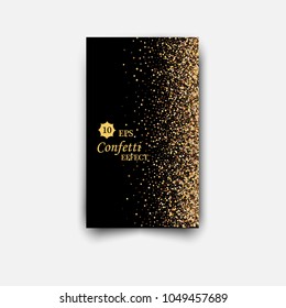 Abstract gold glitter background. Bright sparkles for card. Vector background with gold glitter and space for your texts