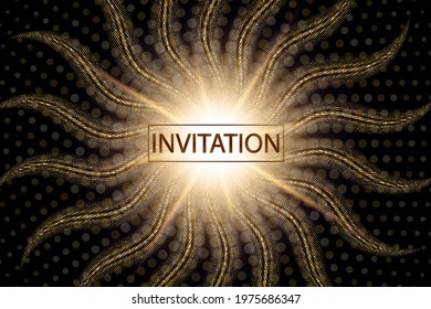 Abstract gold glitter background on black background, festive template design, invitation