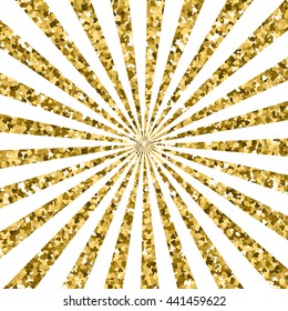Abstract gold glitter background. sparkles and white rays.