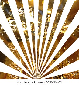 Abstract gold glitter background. sparkles and white rays.