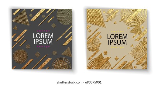 Abstract Gold Glitter Geometric Vector Background. Trendy Modern And Stylish Set With Minimal Design For Poster, Cover, Card, Brochure, Banner. Cool Pattern.