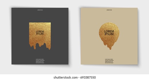 Abstract gold glitter geometric vector background. Trendy modern and stylish set with minimal design for poster, cover, card, brochure, banner. Cool pattern.