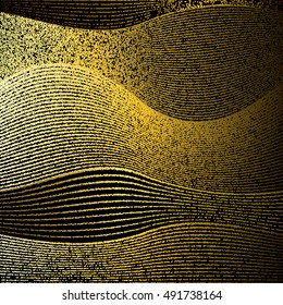 Abstract gold glitter wave vector background.