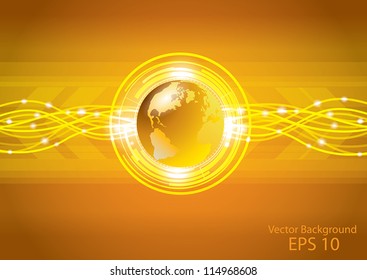 Abstract gold global earth technology background, vector