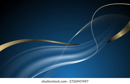 Abstract gold glossy wave overlap luxury on blue design modern background vector illustration.
