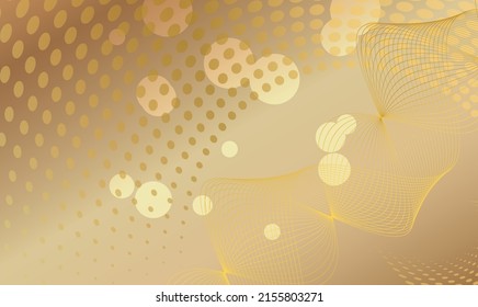 Abstract gold glow wavy stripes, circles, shapes on golden background. Creative line art design elements. Vector illustration EPS10 luxury style for wedding invitation, celebration, gift card