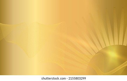 Abstract gold glow wavy stripes, circles, shapes on golden background. Creative line art design elements. Vector illustration EPS10 luxury style for wedding invitation, celebration, gift card