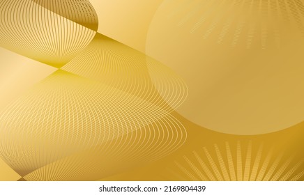 Abstract gold glow wavy stripes, circles, shapes on golden background. Creative line art design elements. Vector illustration EPS10 luxury style for wedding invitation, celebration, gift card