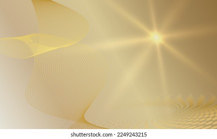 Abstract gold glow wavy stripes, circles, shapes on golden background. Creative line art design elements. Vector illustration EPS10 luxury style for wedding invitation, celebration, gift card