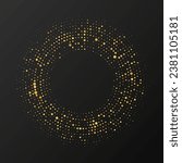 Abstract gold glowing halftone dotted background. Gold glitter pattern in circle form. Circle halftone dots. Vector illustration